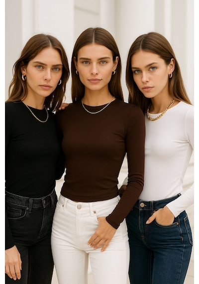 Rich Kadın Siyah-beyaz-kahverengi 3'lü Paket Bisiklet Yaka Esnek Kumaşlı Vücuda Oturan Slim Fit Uzun Kollu Crop Body Beyaz - Kahverengi - Siyah Rich Kadın Siyah-beyaz-kahverengi 3'lü Paket Bisiklet Yaka Esnek Kumaşlı Vücuda Oturan Slim Fit Uzun Kollu Crop Body Beyaz - Kahverengi - Siyah