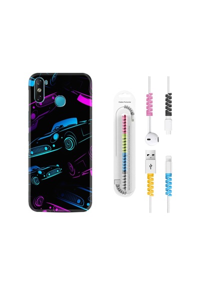Infinix Smart 4 Kılıf Kablo Koruyuculu Cars Neon 1618
