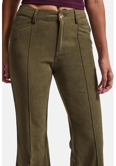 Kadın Haki Flare Fit Pürüzsüz Dokulu Esnek Velvet Kadife Kumaş Pantolon Yeşil