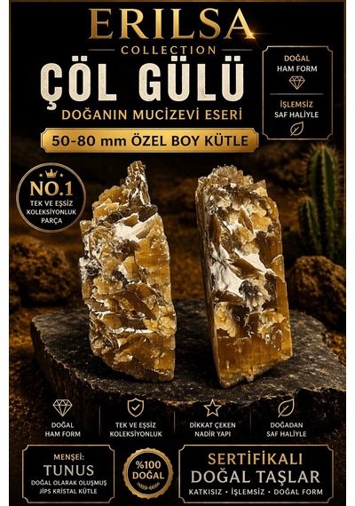 Sertifikalı Çöl Gülü Taşı Kütle - 50-70 Mm Özel Boy Doğal Jips Kr