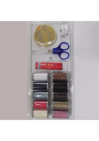 Promosyonca Temel Dikiş Seti, 10 Renkli İplik Makarası, Makas, İğne Ve Mezura İçeren Mini Set