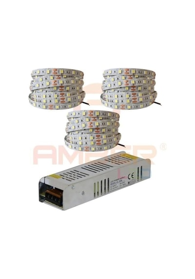 15 Metre 3 Cipli Beyaz Şerit Led Ve 25 Amper Trafo Metrede 60 Led