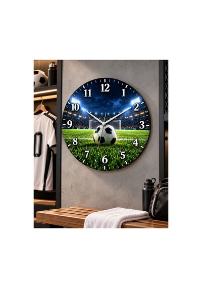 Futbol Temalı Duvar Saati 45 Cm Futbolcu Futbol Sahası Spor Kulübü Uv Baskı Sessiz Akar Mekanizma 944