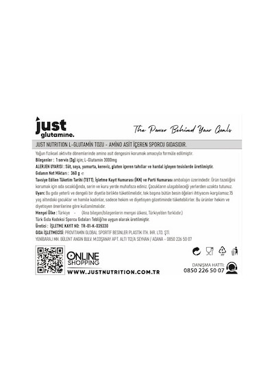 Just Nutrition L-glutamine 360 Gr Glutamin 120 Servis + Shaker + Protein Kahve Hediyeli Aromasız