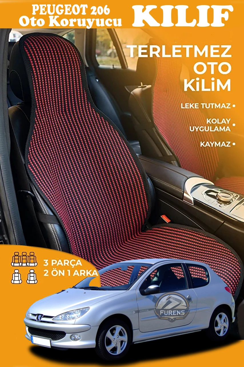 Peugeot 206 Uyumlu Kırmızı Prestij Serisi Dokuma Kumaş Oto Koltuk Kılıfı Ön Tam Arka Alt