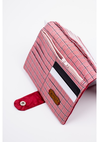 Fabric Craft Bag Kadın Cüzdanı, Kişiselleştirilebilir İsimli, Pamuklu Kumaş Kırmızı - Siyah