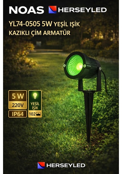 Noas Yl74-0505 5w Yeşil Kazıklı Bahçe Armatür Yeşil