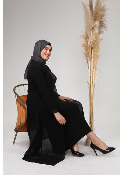 Ferace Kadin Buyuk Beden İşlemeli Ve Desenli Abiye Takım Elbise 001