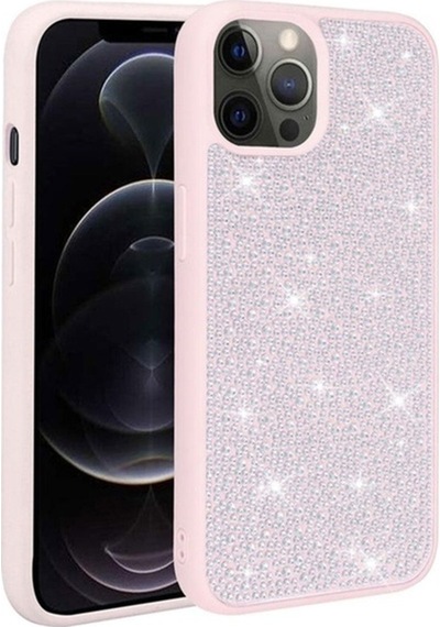 Apple Uyumlu iPhone 13 Pro Max Kılıf Parlak Taşlı Tasarım Zore Ston Kapak Pembe