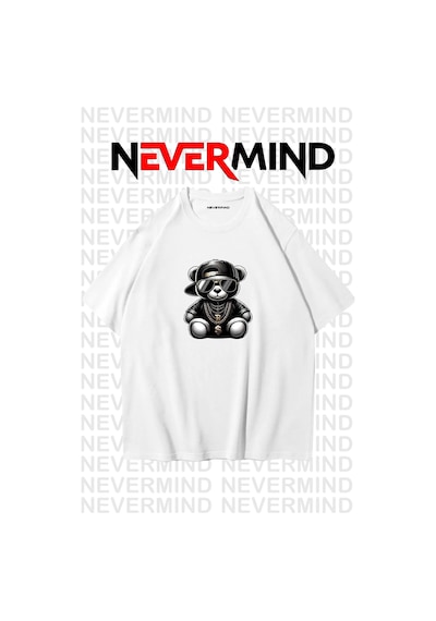 Nevermind Erkek Oversize Siyah Tişört Hip Hop Ayı Baskılı, Sokak Modası S Beyaz