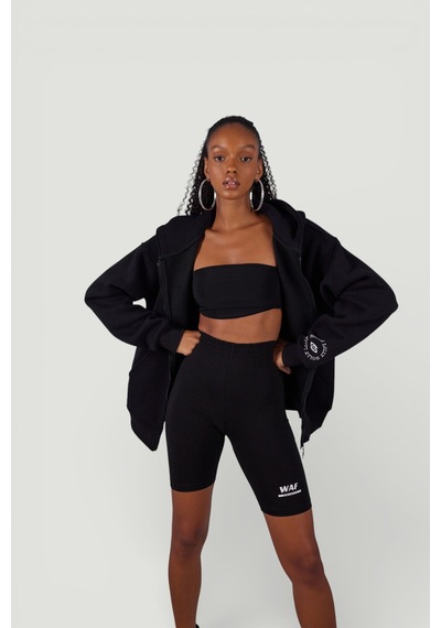 Holly Lolly Uzun Kol Kapüşonlu Fermuar Kapamalı Hoody Sweatshirt Siyah