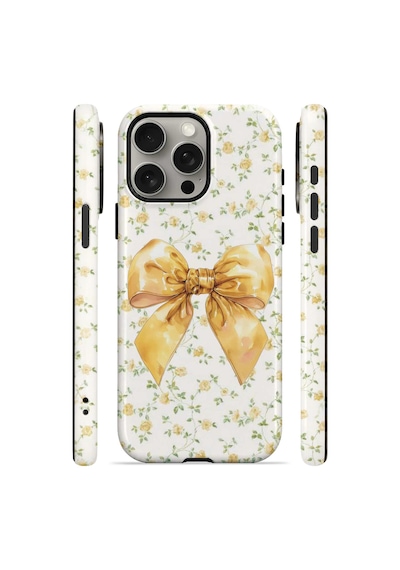 Velvoria Valestra Golden Floral Bow Apple iPhone Uyumlu 15 Pro Darbe Korumalı Kılıf Valestra Select - Golden Floral Bow