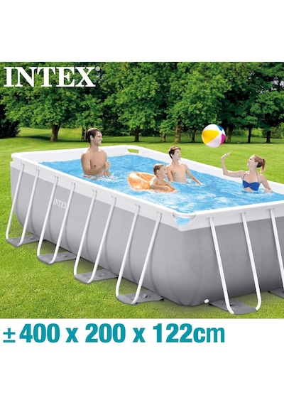 İntex 26790 Dikdörtgen Prefabrik Aile Havuzu 400x200x122cm Merdiven Ve 220v Filitreli Set