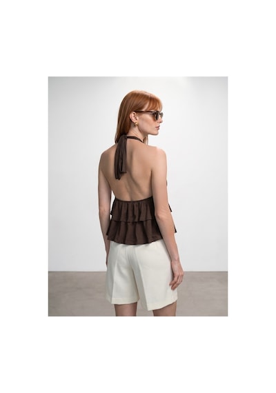 Dilvin 33017 Lyocell Halter Top-koyu Kahve-16461