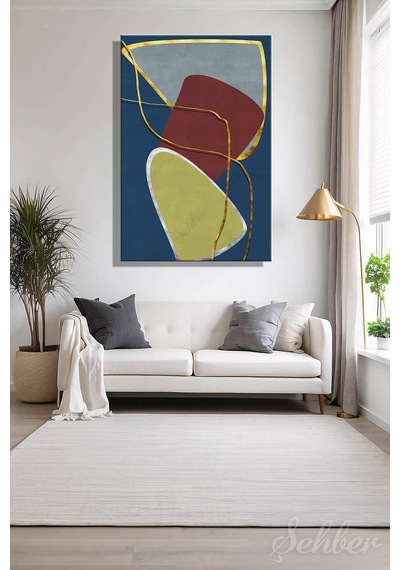 Bordo Ve Yeşilimsi Tonlarda Soyut Geometrik Formlar Modern Bir Dikey Kanvas Tablo 4075 Çok Renkli