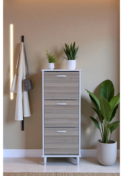 Eliusta Nefes Ayaklı 52 Cm Ayakkabılık Kapı Önü/antre 3 Düşer Kapaklı Cordoba 52x127x26 Cm Ayakkabılık Cordoba