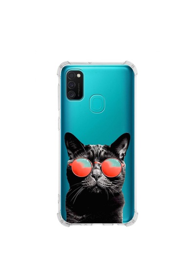 Samsung Galaxy M21 Uyumlu Kedi 3 Baskılı Şeffaf Köşe Korumalı Antişok Kılıf