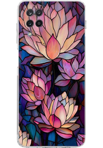 Printify Samsung Galaxy A12 İle Uyumlu Vitray Sessiz Lotus Tasarımlı Şeffaf Silikon Kılıf Şeffaf