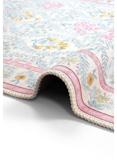 Cool Halı Daisy Krem Pembe Bohem Halı Dekoratif Vintage Otantik Çiçekli İnce Yıkanabilir Şönil Halı
