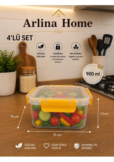 Softchef Sızdırmaz Kare 4 Lü Saklama Kabı Sarı 10 L