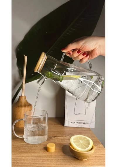 Bambu Kapaklı Cam Yağdanlık 900 Ml