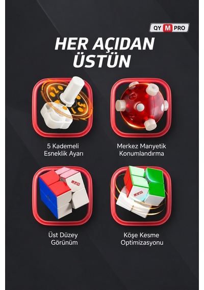 Qiyi M Pro 2x2 Manyetik Speed Cube Ball Core Çift Ayarlı Stickerless Zeka Küpü 5,1 Cm