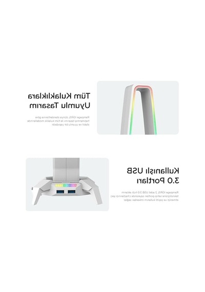 Rgb Aydınlatmalı Kulaklık Standı, 3 Usb Portu Ve Ses Girişi