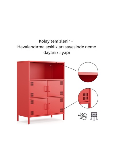 Pera Metal Çok Gözlü Dolap, 4 Kapaklı, Açık Raflı 80,50 X 40 X 109,50 Cm Ral 3020 Kırmızı Pera Metal Çok Gözlü Dolap, 4 Kapaklı, Açık Raflı 80,50 X 40 X 109,50 Cm Ral 3020 Kırmızı