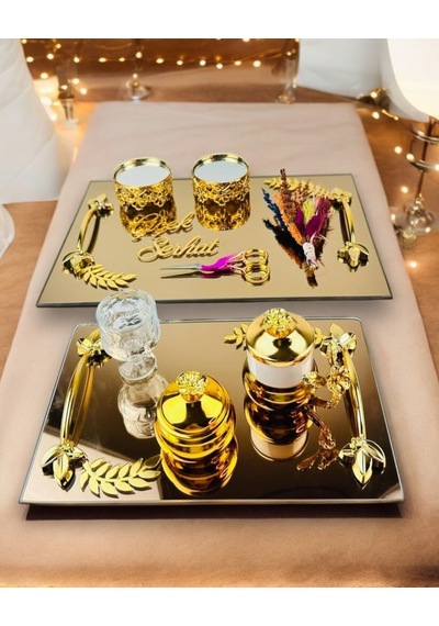 Cherish Gold Aynalı Nişan Tepsisi Ve Söz Tepsisi Gold Gold