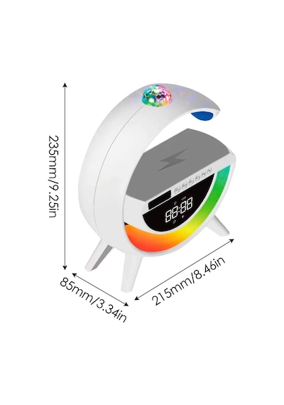 Polygold BT-3402 Dijital Saat Ve Alarmlı RGB Ledli 15w Kablosuz Şarjlı Bluetooth Hoparlör