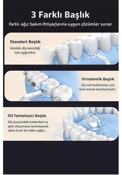 Şarjlı Ağız Duşu Diş Bakım Cihazı 4 Modlu Diş Arası Temizleyici 320ml 5 Başlıklı 1500 Mah Kablosuz