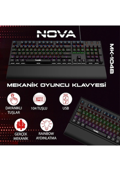 Blue Switch Mekanik Rgb Gaming Klavye Türkçe Q 104 Tuş Keycaps Dayanıklı Bilek Destekli Rgb Aydınlatma Oyuncu Klavyesi Kablolu