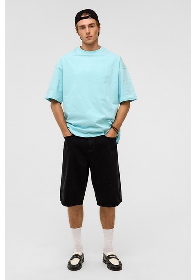 Vamos Basic Oversize Bisiklet Yaka Tişört Bebe Mavi
