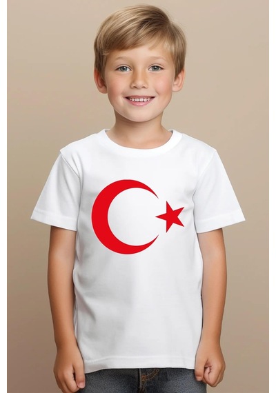 Dode Flora Çocuk Ay Yıldız Hilal Baskılı Tişört Beyaz