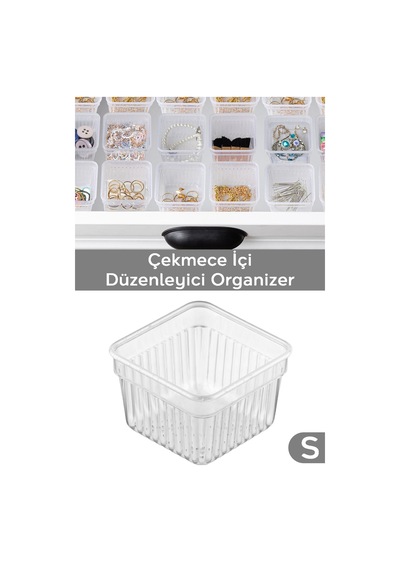 Modüler Çekmece İçi Düzenleyici - Banyo Makyaj Takı Organizer Ofis Düzenleyici 7,8 X 7,8 Cm Şeffaf