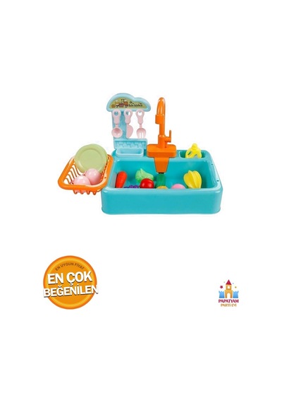 Pilli Mutfak Lavabosu - Oyuncak Mutfak Lavabo Seti Kolay - Lavabo, Çatal Kaşık Bıçak Ve Meyveler Ku