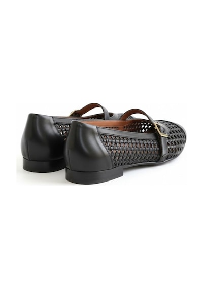 Ne&ve Shoes Siyah Deri Biye Örgü Detaylı Tokalı Kadın Babet