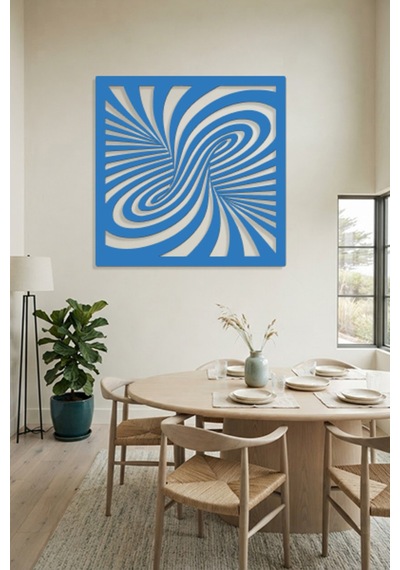 Optik İllüzyon Metal Duvar Tablosu - Metal Duvar Sanatı - Duvar Dekoru - 50 X 50 Cm Mavi