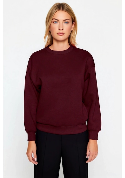 Benerly Kadın Bisiklet Yaka Düşük Kol Regular Kalıp Örme Sweatshirt Fonks Bordo