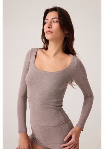 Los Ojos X Ece Vizon Modal Kumaşlı Uzun Kollu Şortlu Pijama Takımı Ribbed Pj Vizon Vizon