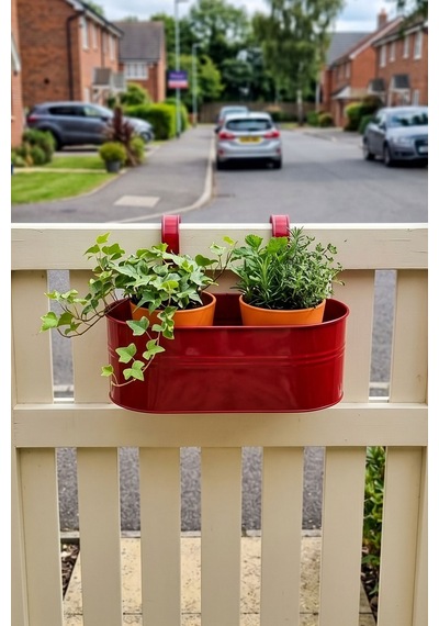 Askılı Metal Elips Saksı - Sökülebilir Askılı Balkon Saksılık Ve Çiçeklik 7 Litre Kırmızı