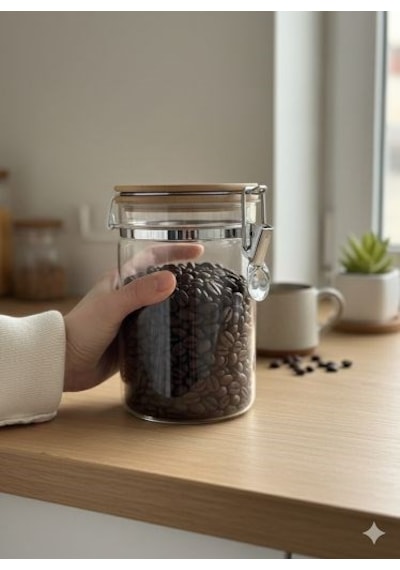 Morponi 2'li Borosilikat Cam Bambu Kapaklı Kelepçeli Kavanoz 1000 Ml Şeffaf