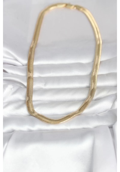 Cm 14k Gold Renk Kalın Yassı Yılan Zincir Model 45 Cm Kadın Kolye altın