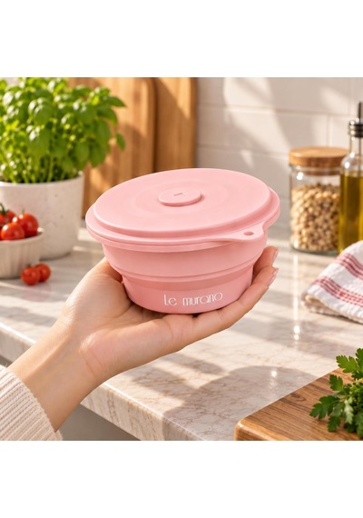 Mori 400 Ml 1 Adet Hava Sızdırmaz Yuvarlak Katlanabilir%100 Platinium Silikon Saklama Kabı Ve Kase, Bpa İçermez, Mikrodalga Ve Dondurucu Uyumlu, Pembe, Lm0012/20