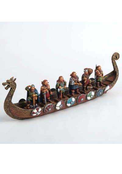 Veronese Viking Kayığı Ve 6 Vikingli Savaşçı Figür 43x10cm