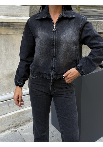 Out Of Standart Kadın Cropped Fermuar Detaylı Denim Ceket Siyah