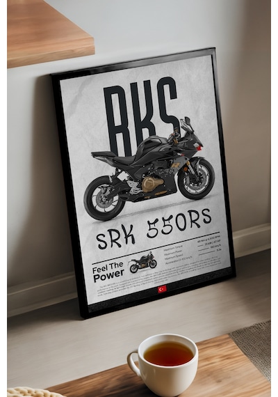Rks Srk 550rs Siyah Ahşap Çerçeveli Poster, Dekoratif Motosiklet Duvar Tablosu