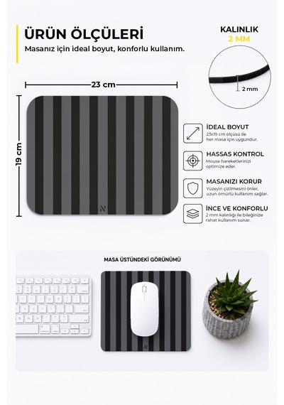 Siyah Renkli Çizgili Ergonomik Mouse Pad, Kaymaz Yüzey İle Ev Ve Ofis Kullanımı İçin İdeal