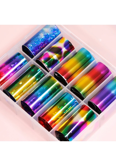 10lu Tırnak Süsleme Folyosu Parlak Holografik Geometri Dizayn Nail Art Transfer Folyo Wnf-027