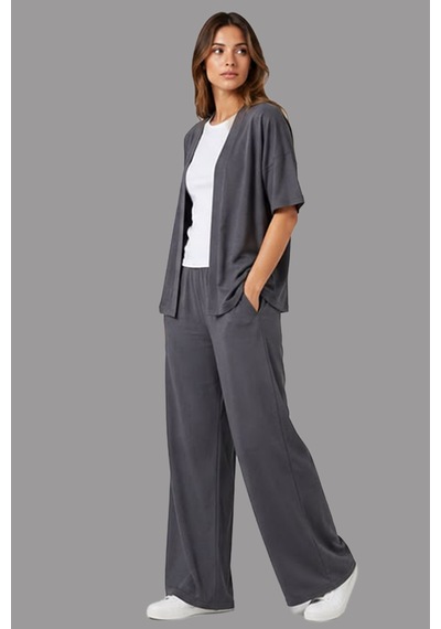 Fiolin Soft Touch Modal Kumaş Geniş Paçalı Kimono İkili Takım Antrasit Fiolin Soft Touch Modal Kumaş Geniş Paçalı Kimono İkili Takım Antrasit
